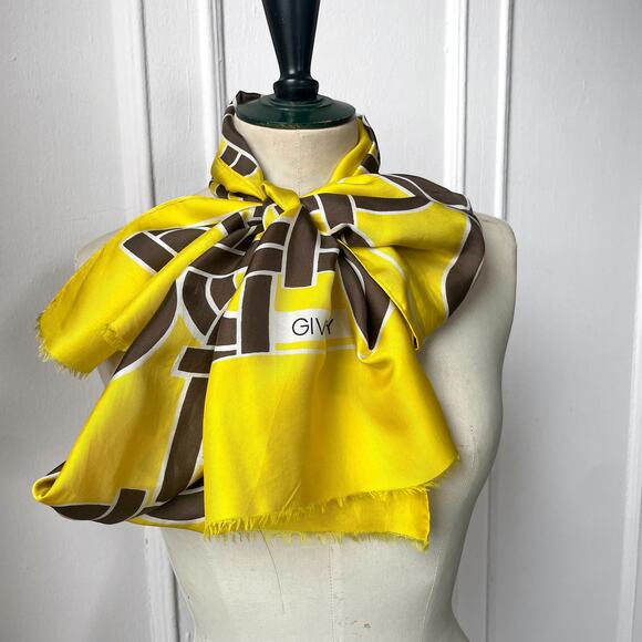 Vintage 70s GIVENCHY Silk Signed Scarf Large Rectangle Geometric Art Deco Print - Picture 6 of 7